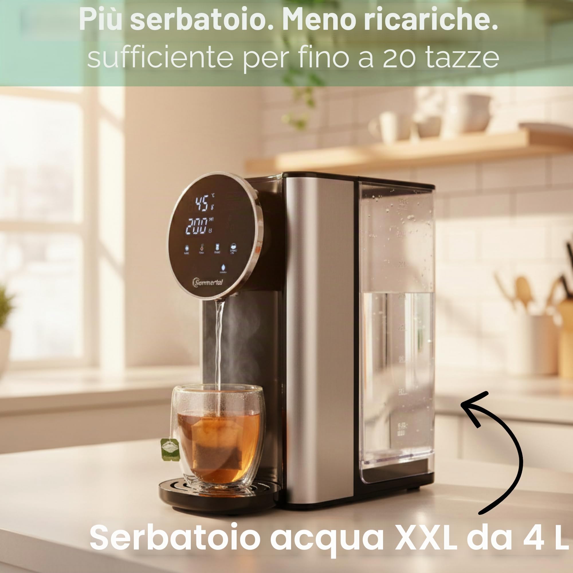 Sommertal HW400 - Dispenser di acqua calda Businessline, versione XXL con serbatoio da 4 l, acqua calda istantanea 45-100 °C, display touch, alimenti per bambini