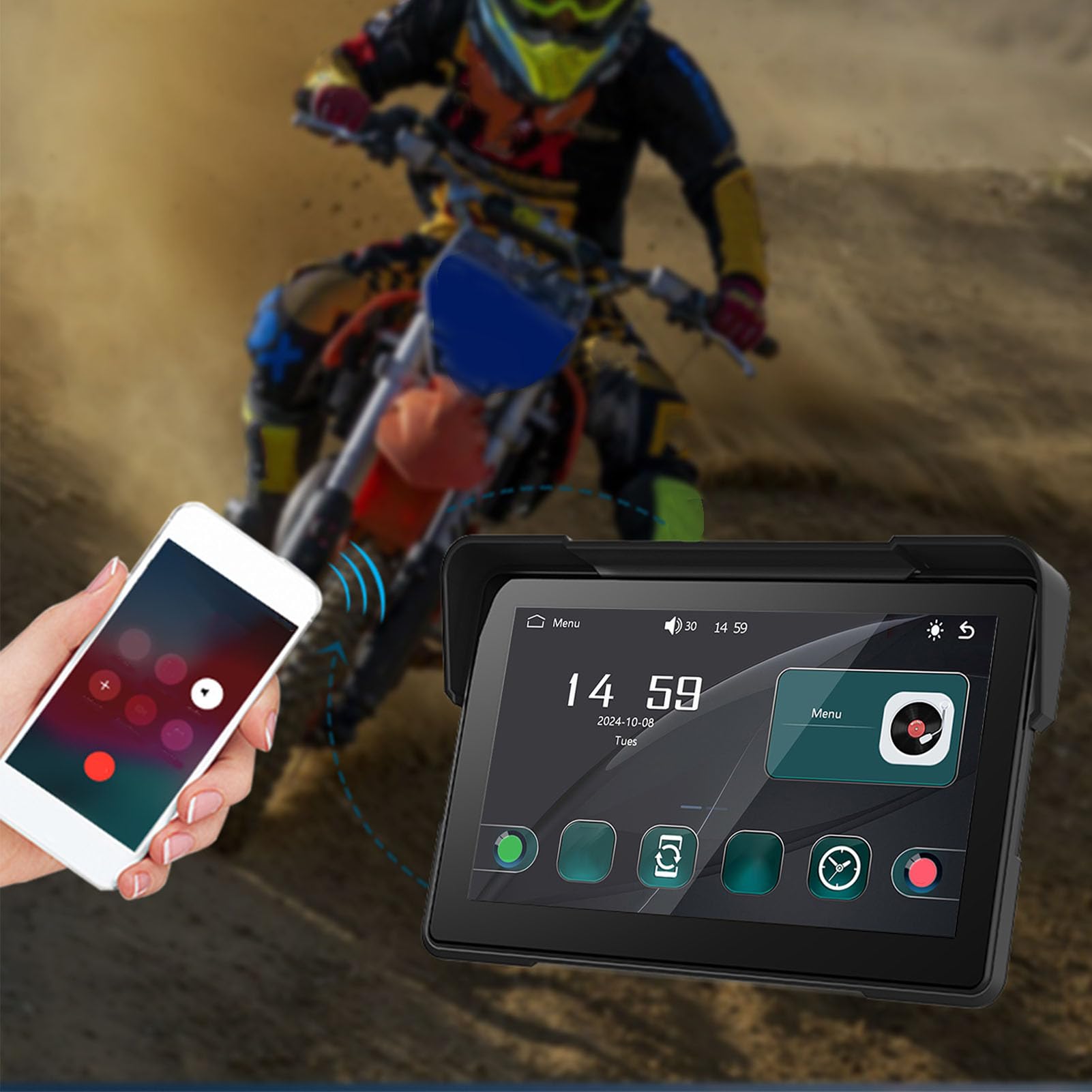 Luocute System Nawigacji Motorbike GPS, łączność Słuchawek, 7 -calowy Ekran IPS HD, Wodoodporny, łatwa Instalacja, dla CarPlay, z Assistant, Przewodowe Zdalne Sterowanie