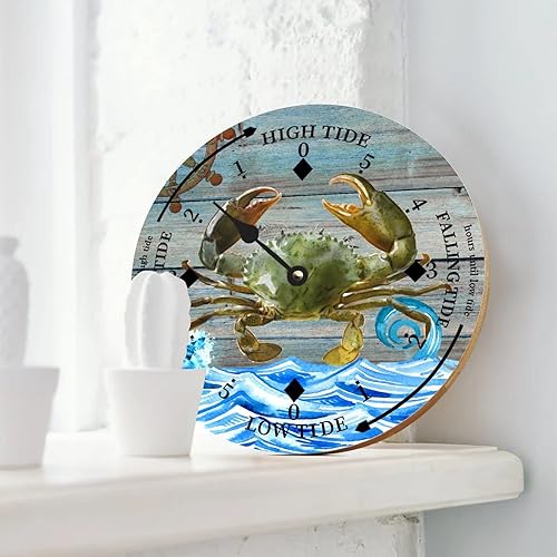 Miniatura 2 de ENEDNATE Reloj de marea de cangrejo oceánico, silencioso sin tictac, funciona con pilas, reloj de marea de madera, arte de pared de madera, reloj de
