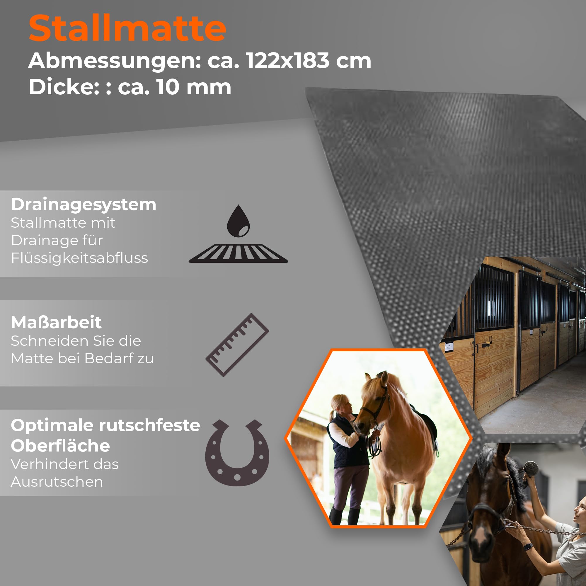 Vivol Gummi Stallmatten 122x183cm - 10mm - Pferdestallmatten mit rutschfesten Noppen - Gummimatten Boden - Gummi Matte fur Pferde Einfaches Verlegen und Zuschneidbar