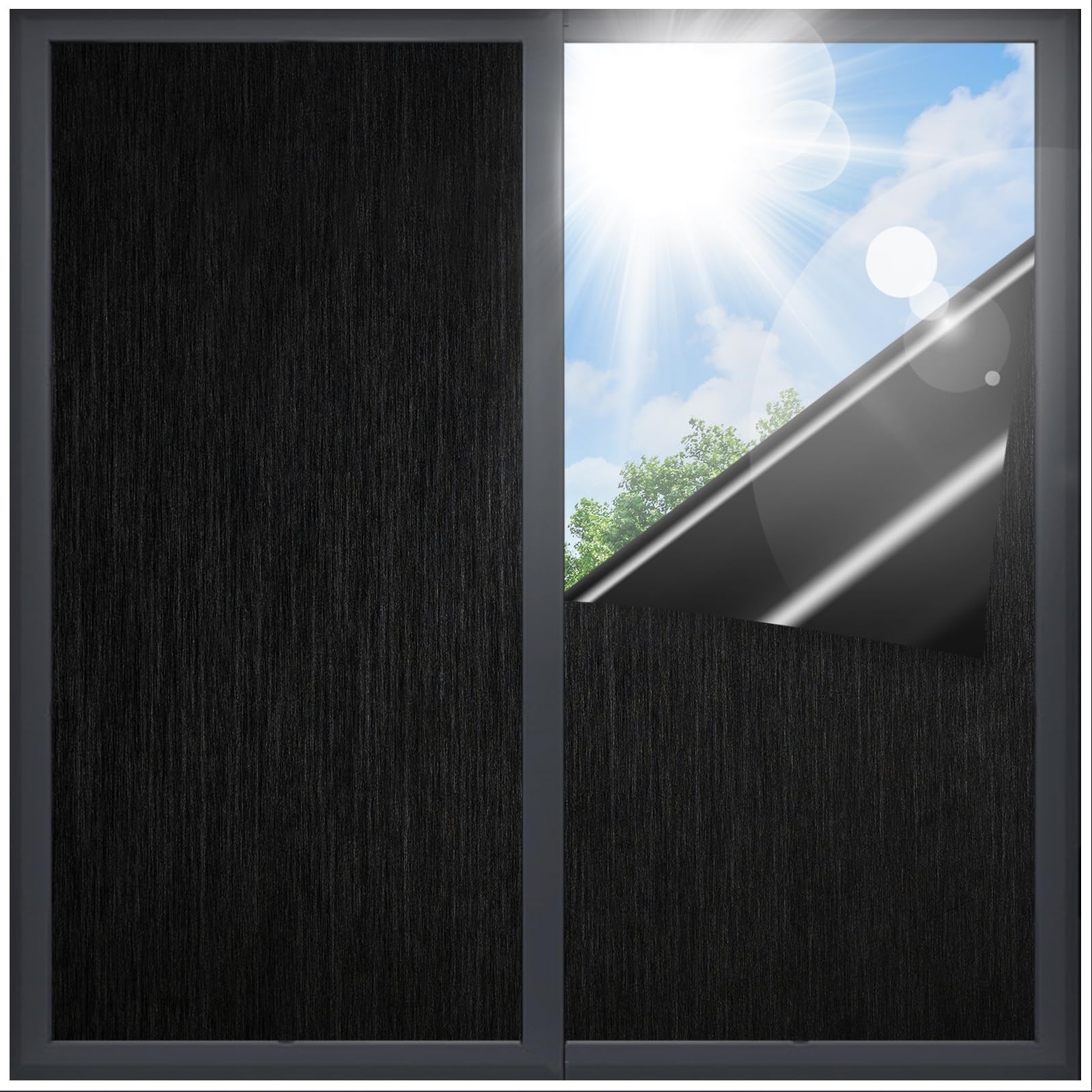 Coavas Blackout Window Film 100% Light Blocking Window Cover Total Privacy Heat Control Room Darkening Anti UV Static Cling Removable No Glue Frosted Window Tint for Home (17.5 x 78.7 Inches)