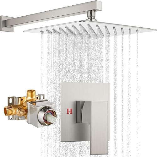 Miniatura 17 de gotonovo Juego de grifo de ducha tipo lluvia con sistema de molduras de ducha con cabezal de ducha de lluvia de 10 pulgadas, mezclador de baño