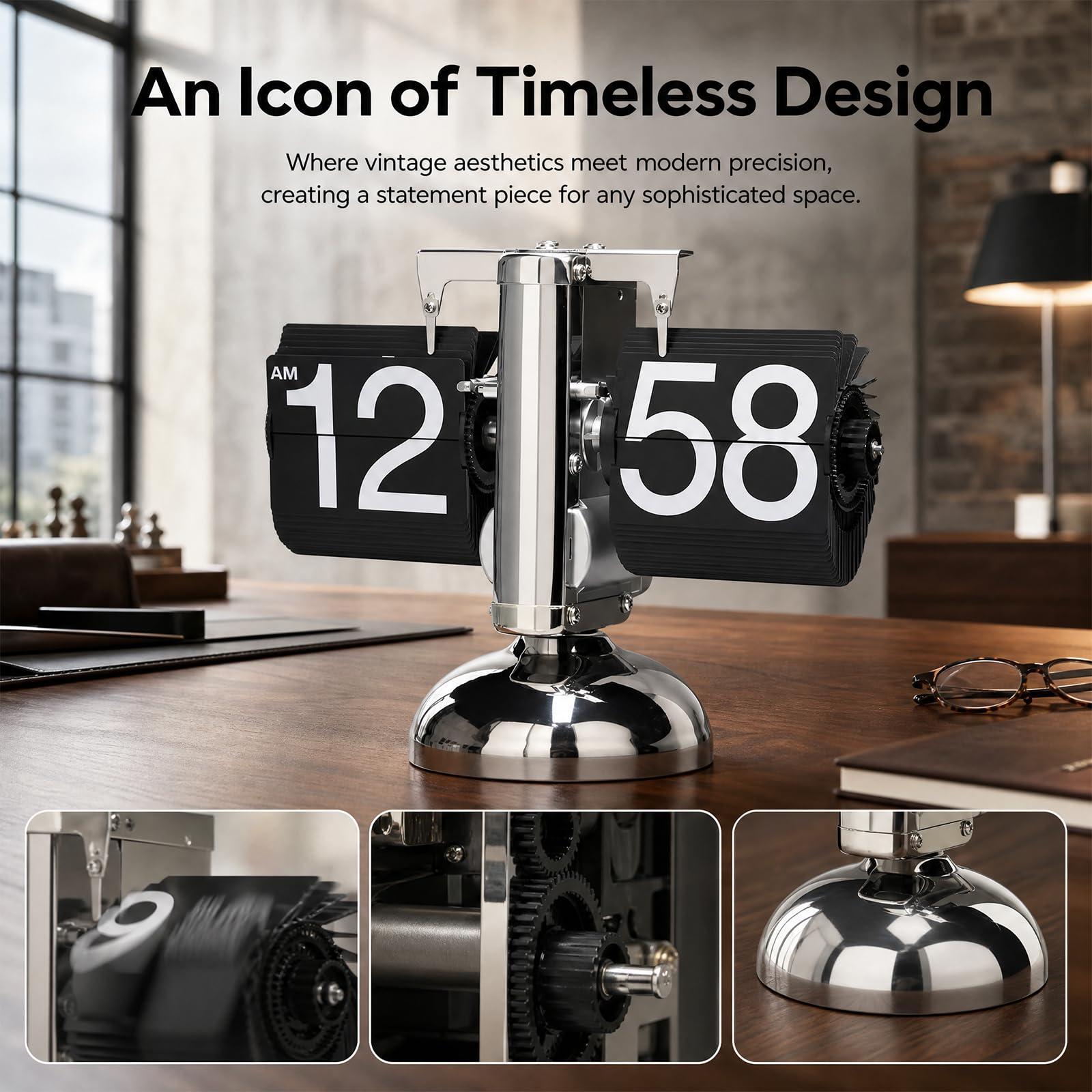 Digitale Klappuhr,Retro-Flip-Uhr,Flip-Schreibtischuhr,Flip-Uhr Retro,Schreibtischuhr Vintage Design Für Büro,Wohnzimmer,Dekoration,Arbeitszimmer,Batteriebetriebene,Schwarz