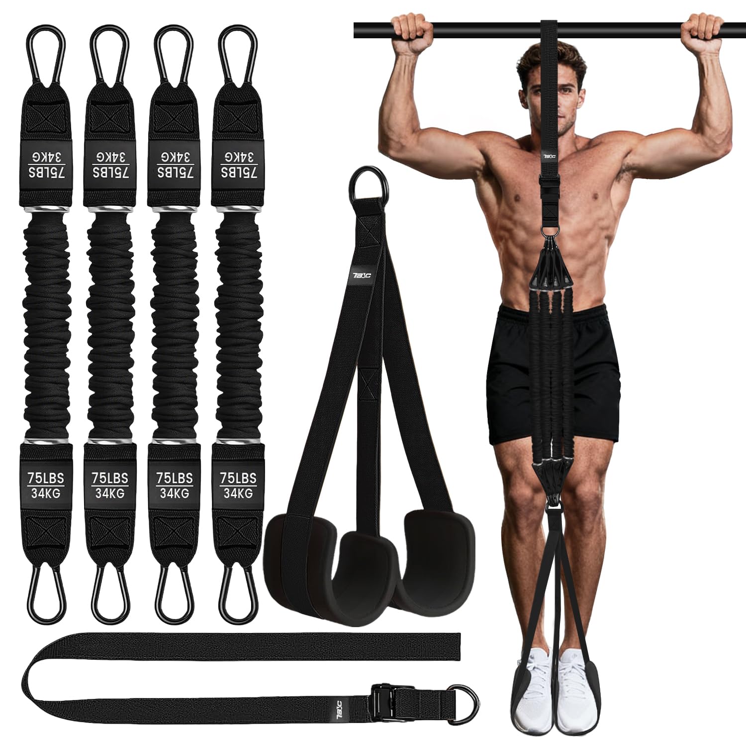TB3C Pull Up Assistance Bands - Adjustable Heavy Duty Resistance Band for Pull Up Bar with 4 Assist