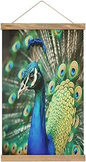 FekiLoot Beautiful Peacock Linen Hanging Painting Vintage Poster Hanger Frame Wall Decor Art Painting Printed on Linen Without Fading Living Room Office Bedroom Playroom Apartment Decor