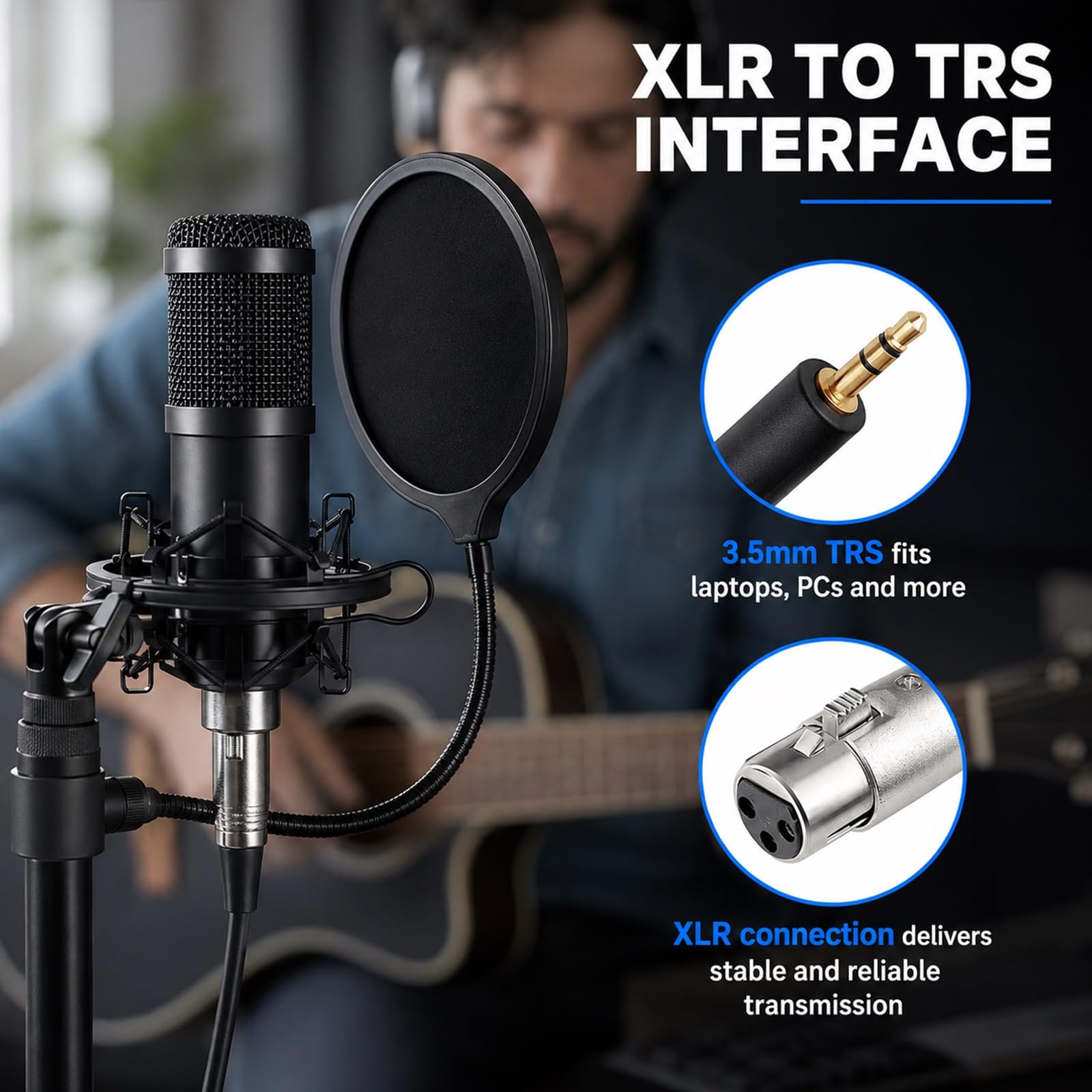 Interfaz De Audio Profesional Con 2 Micrófonos Condensador Y Tarjeta De Sonido Para DJ, Paquete De Equipo Para Podcast Para 2 Personas, Kit Podcast Para Principiantes Para Juegos De PC(Negro)