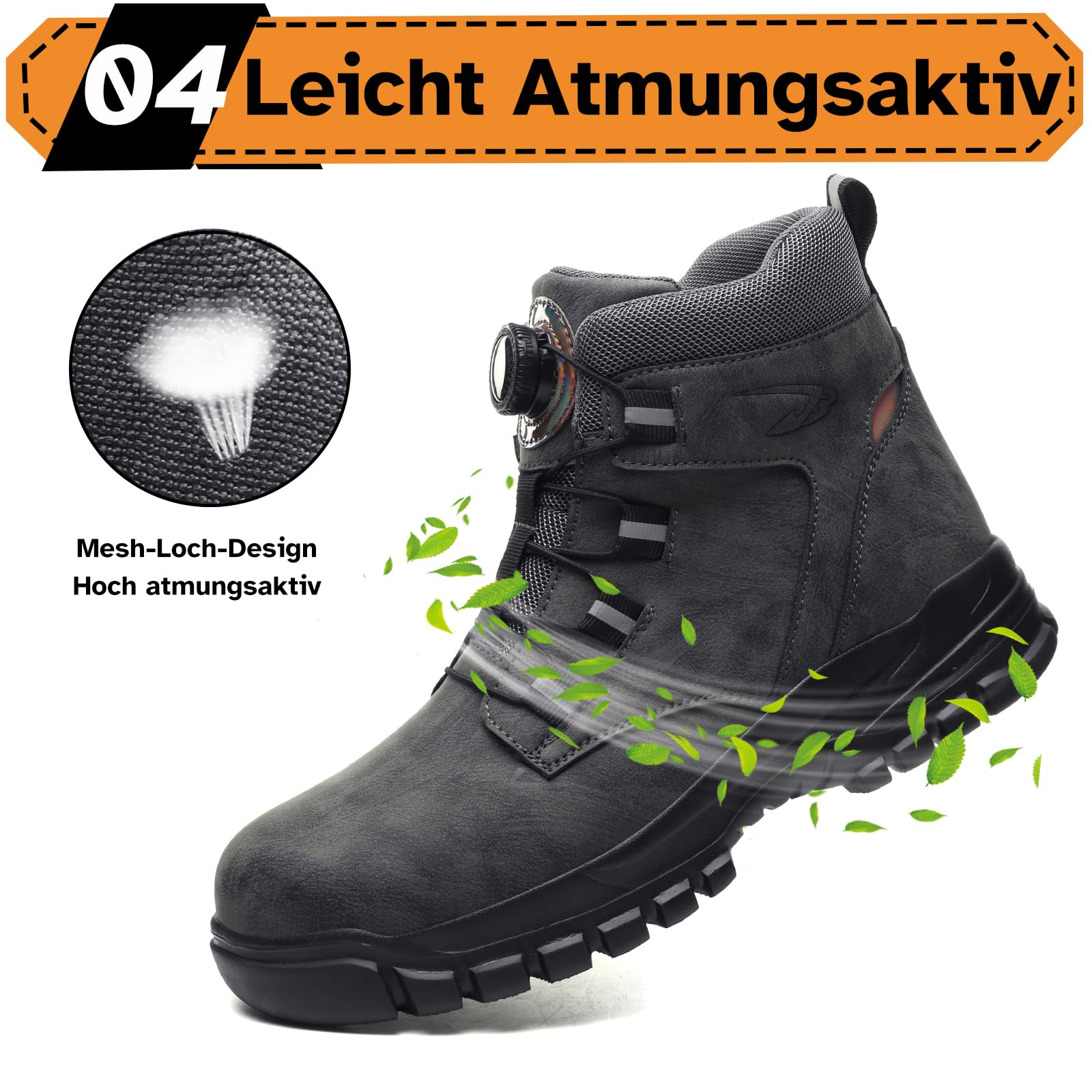 Zapatos de seguridad para hombre y mujer, ligeros, puntera de acero, transpirables, botas de seguridad antideslizantes, botas de trabajo con botón giratorio