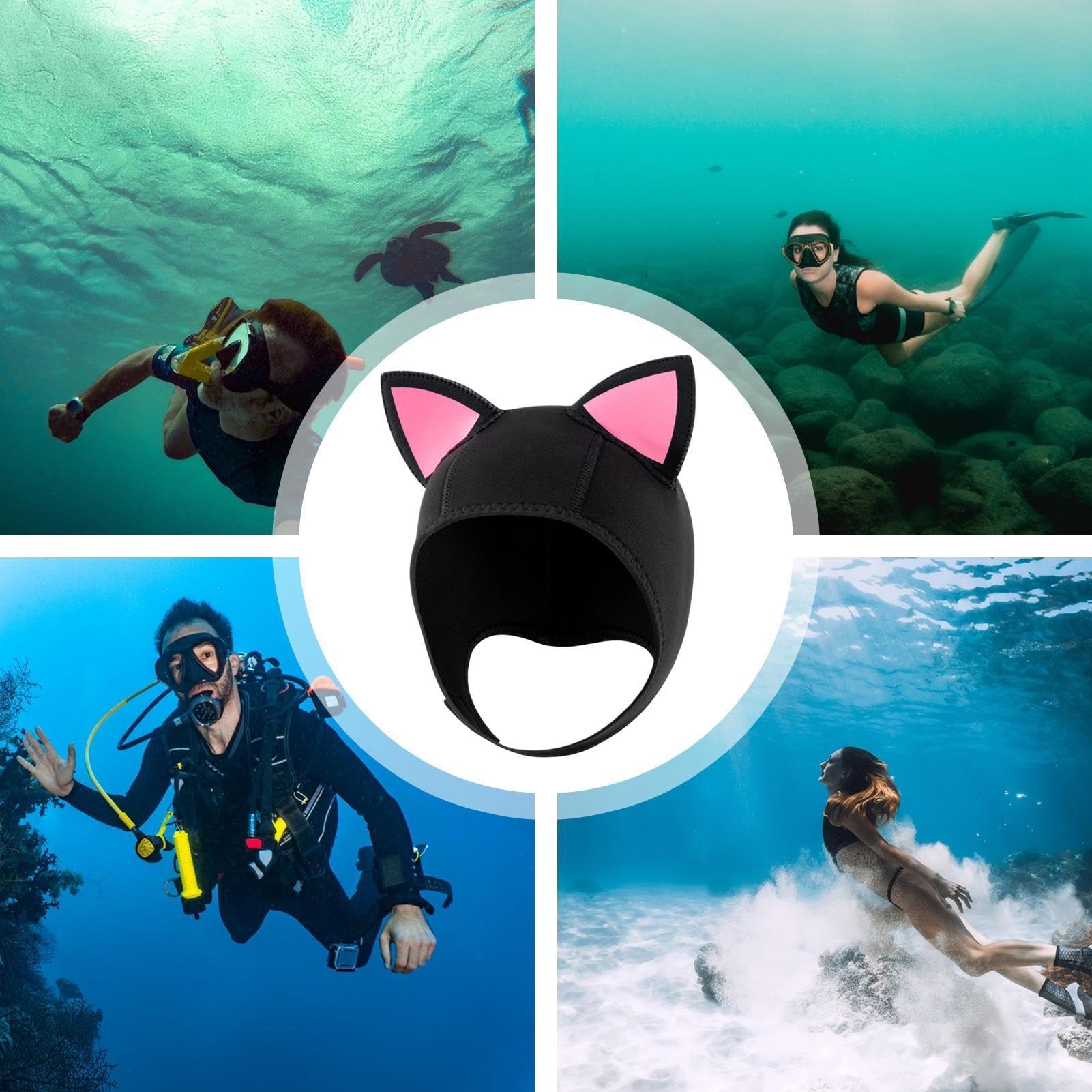 Generico Cappuccio in Neoprene Copricapo Termico per Nuoto | con Orecchie da Gatto in Neoprene per Snorkeling, Surf, Vela, Kayak, Sport Acquatici, Donne