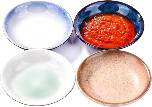 Juego de 4 platos de cerámica para salsa de soja, platos de salsa para sushi