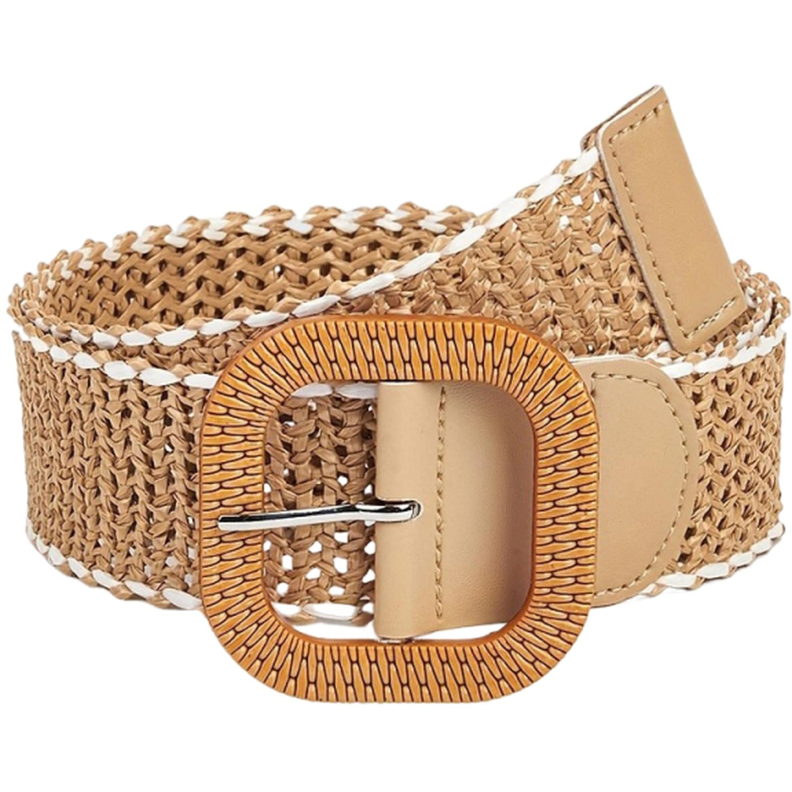 Agutalithic Women's Brown-Style4 Boho Woven Hollow Straw/Canvas Belt 4Cm Wide Braided Rattan Strap Fashion Waistband For Dress Jeans Pants(130Cm/51, )
