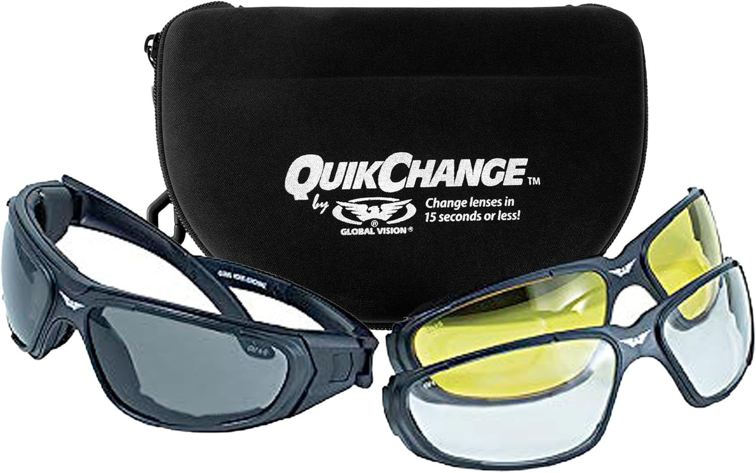 Global Vision Quikchange Padded Motorcycle Sunglasses Comes with 3 Lenses Clear Smoke Yellow Global Vision Quikchange Padded Motorcycle Sunglasses Comes with 3 Lenses Clear Smoke Yellow