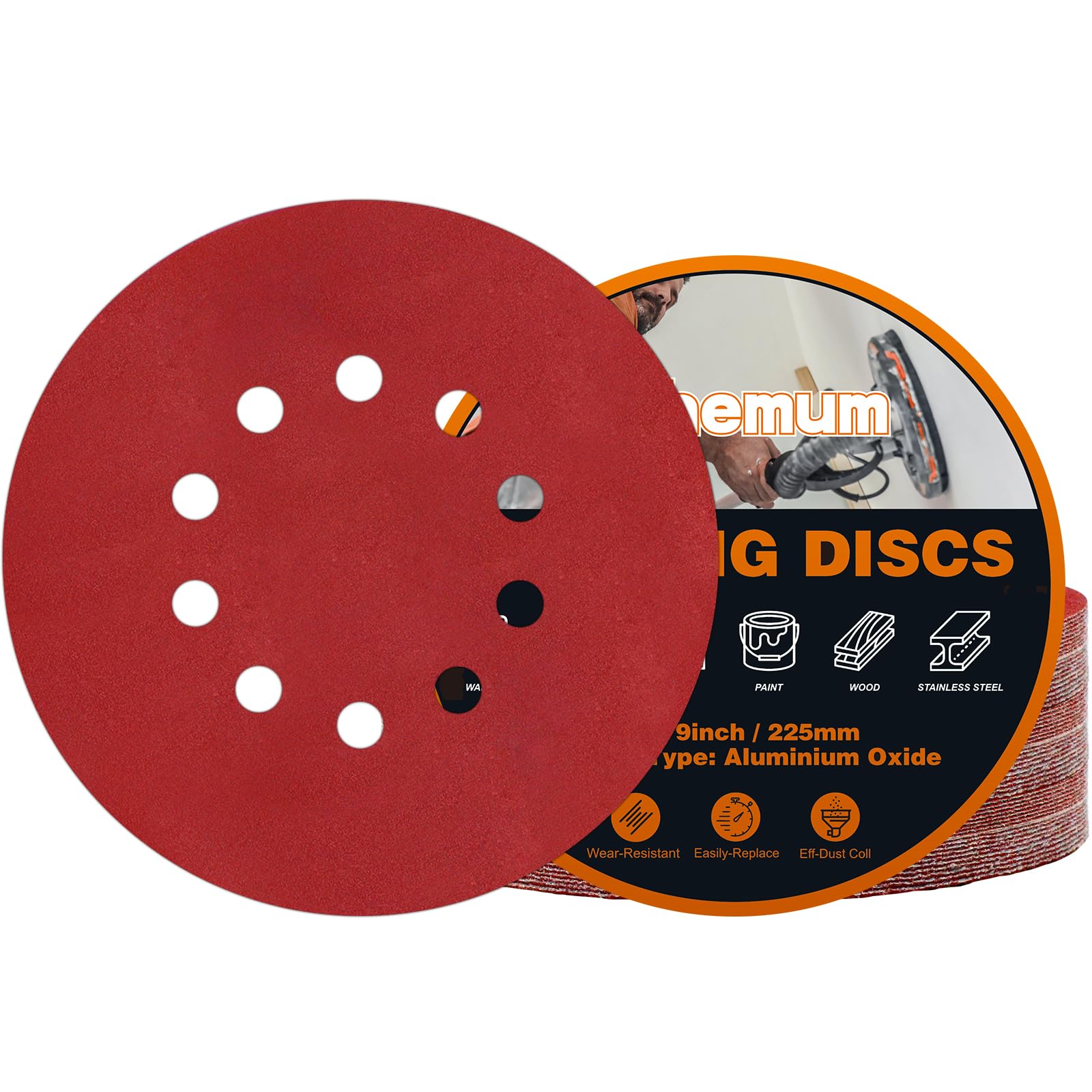pihemum 30 PCS 225mm Sanding Discs 400 Grit 10 Hole Hook and Loop Drywall Sandpaper for Drywall Sander