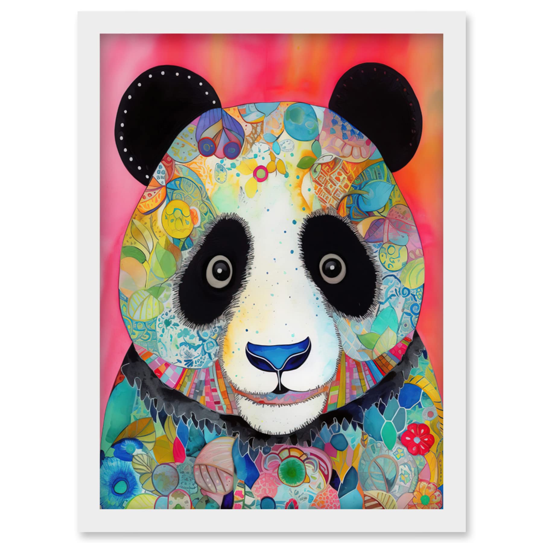 Artery8 Panda Spirit Animal Portrait Folk Art Watercolour Painting Artwork Framed Wall Art Print A4