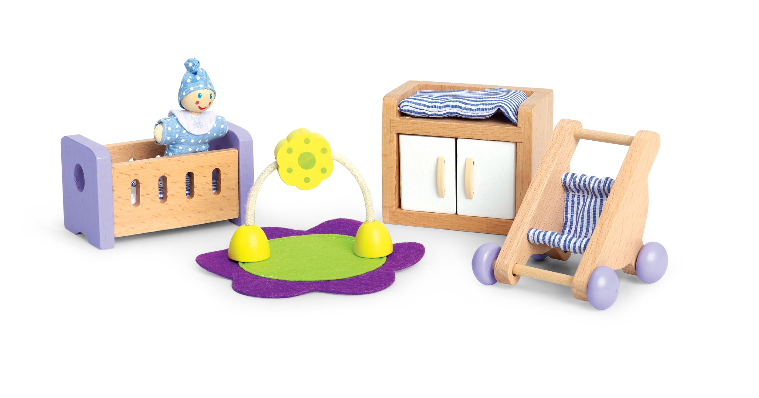 Hape Wooden Doll House Furniture Baby's Room Set with Baby| Pretend Playset for Kid’s Wooden Dollhouse