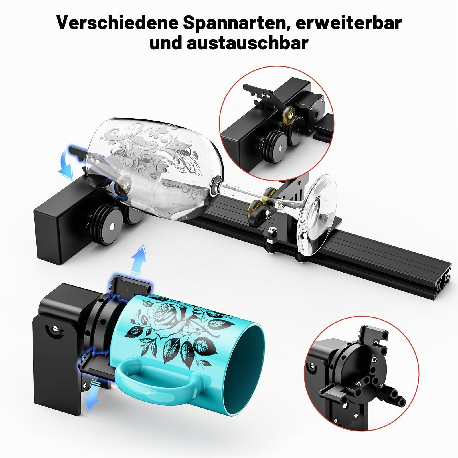 Twotrees TS5 7W Laser Graviermaschine, Lasergravierer für Cup mit 4 in 1 Laser Rotary Roller, Lasergehäuse, Gravur Unregelmäßige Zylinder, 249×123×123mm Gravurbereich