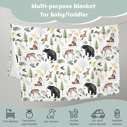 Miniatura 5 de HawSkgFub Manta de bebé con diseño de animales del bosque, regalo de ducha para niños, oso zorro, ciervo, pino, franela, forro polar, para