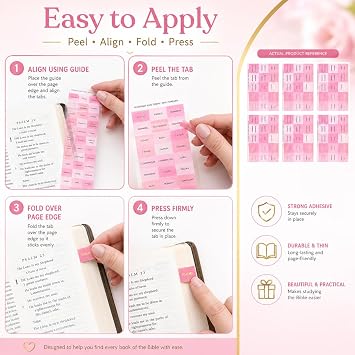 Mnixy 90-Piece Pink Bible Index Tabs, Large Print Old and New Testament