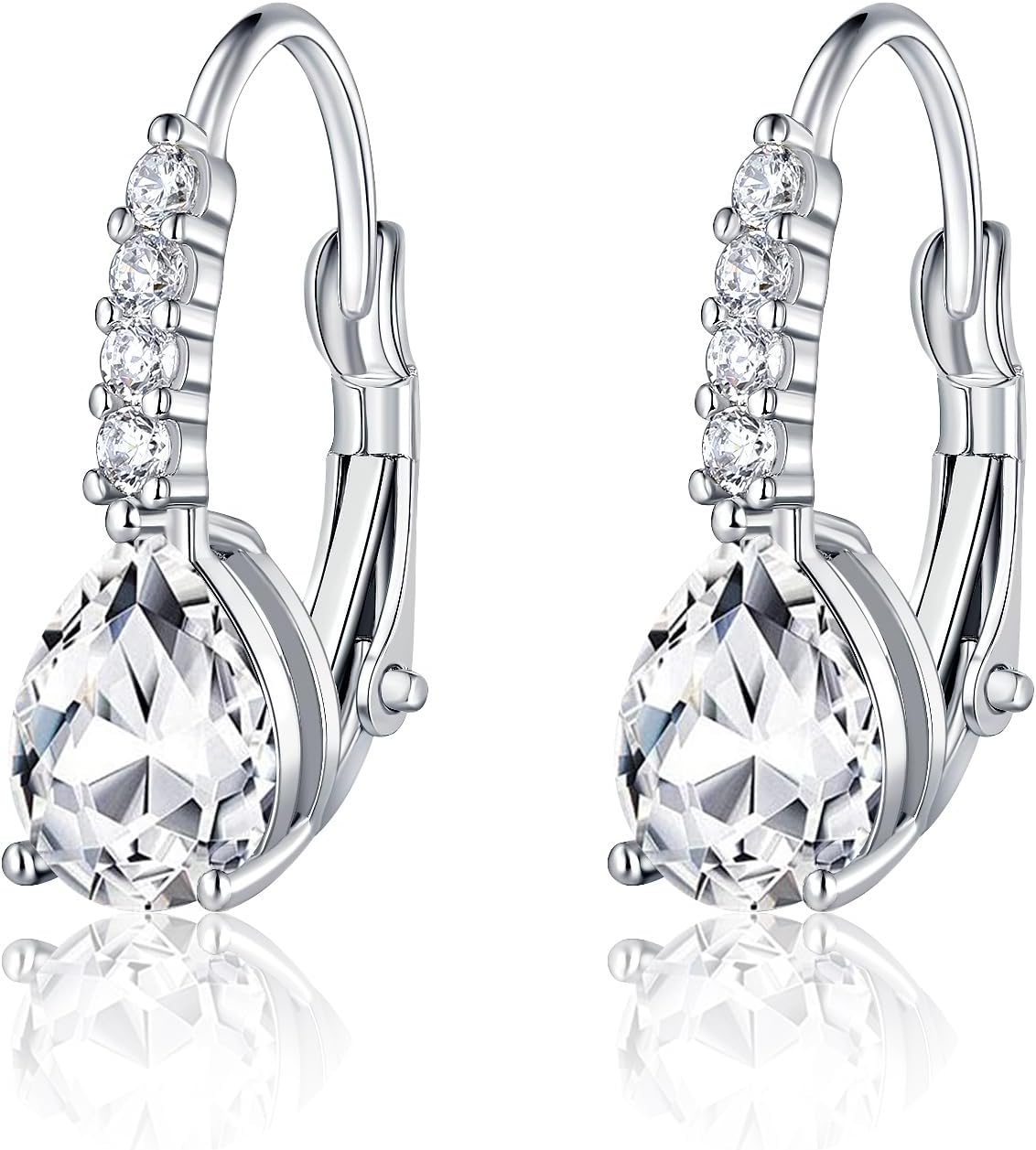 Teardrop Earrings for Women|7 * 9mm Pear-shaped Gemstone Halo CZ Dangle Earrings|18K White Gold Plated Drop Earrings Hypoallergenic Jewelry Gift
