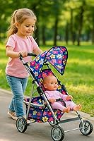 Vista 4 de fash n kolor® - Cochecito de muñeca bebé de lujo con ruedas grandes - Diseño de flores con cesta en la parte inferior - Cochecito de muñeca bebé