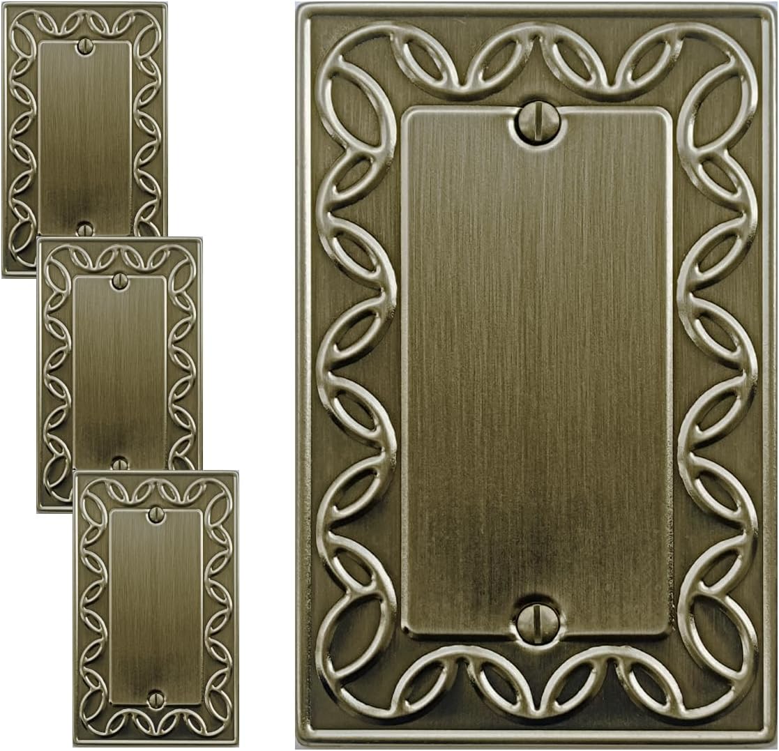 Single Blank Light Switch Cover NovaBloom Metal Wall Plate, 4-Pack Antique Brass 1 Gang, Light Switch Cover Outlet Cover Decorative Wallplate, Durable