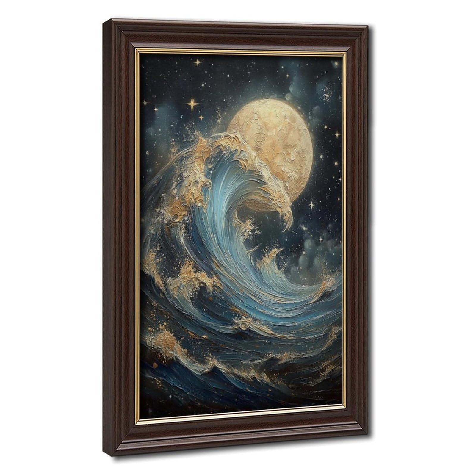 Bareronor Celestial Moon & Wave Canvas Poster Bedroom Decor Landscape Office Room Decor Gift 12" L X 18" W