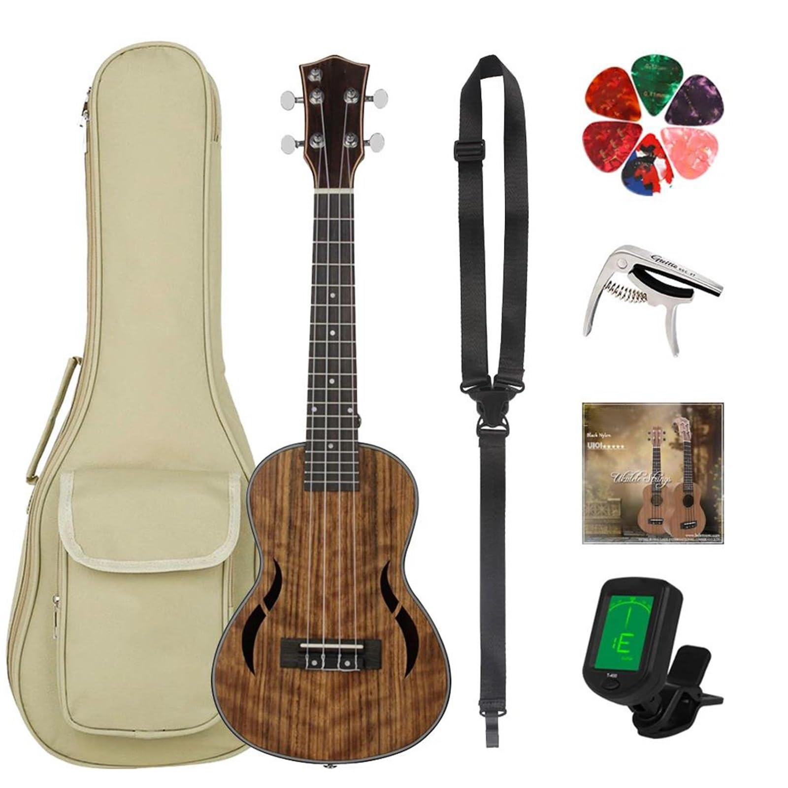 23 Zoll Ukulele 4 Saiten Hawaii-Gitarre Walnusskorpus Ukulele Mit Stimmgerät Tasche Saiten Gitarrenteile Und Zubehör Ukulele Set