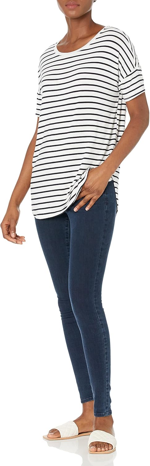  Brand - Daily Ritual Women's Jersey Rib Trim Drop-Shoulder Short-Sleeve Scoop-Neck Tunic Shirt: Clothing