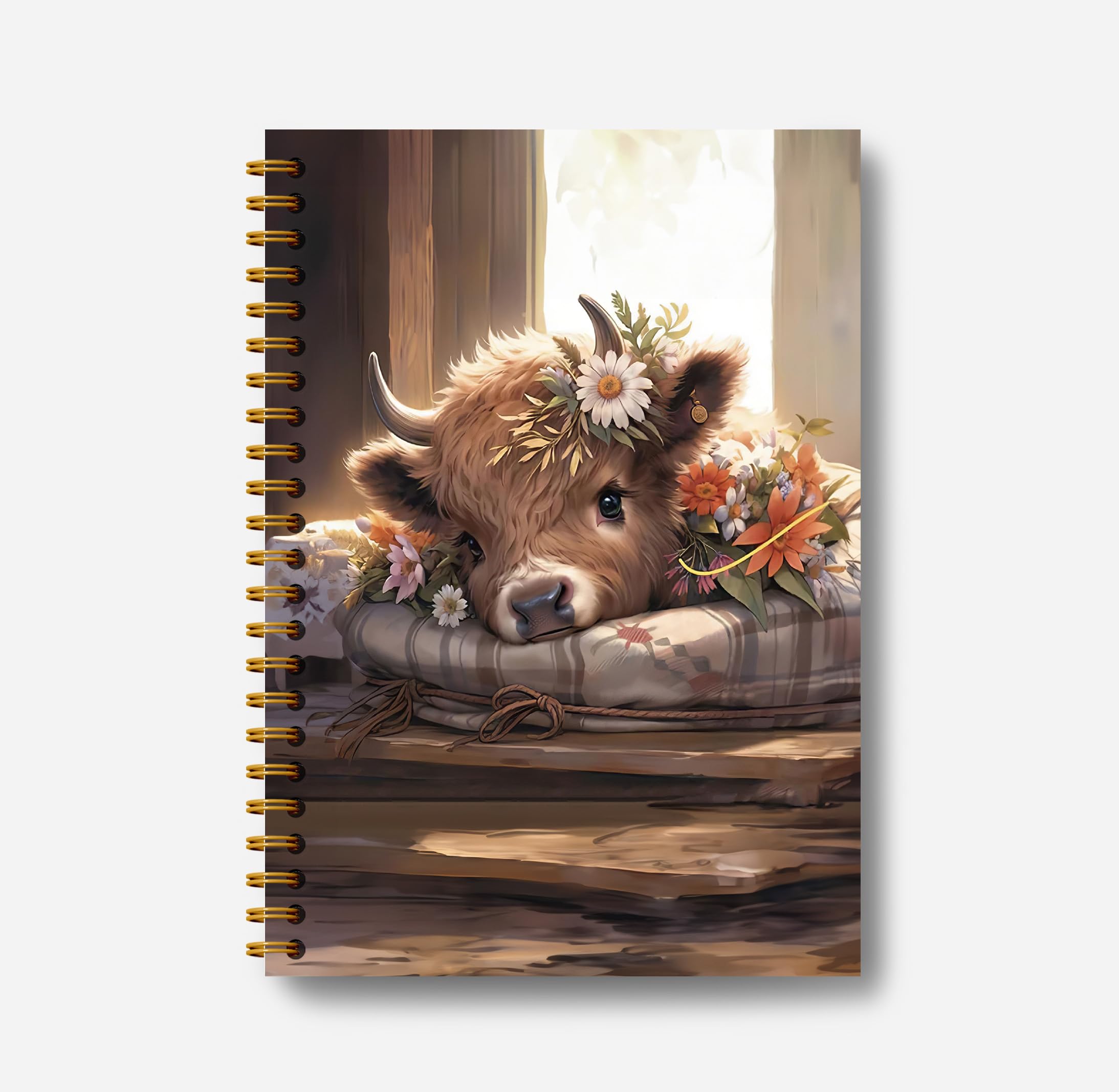 Guymn Highland Cow Notebook Journal - Spring Highland Cow Gifts, Daisy Floral Spiral Journal Notebook 5.5×8.3, Cow Gifts for Women, Cow Gifts for Cow