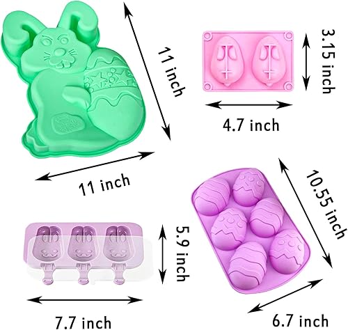 Miniatura 2 de Moldes de silicona de conejo de chocolate, huevo de Pascua y paletas, 50 palos de madera, 2 mini martillos de madera, 5 pinceles para pasteles,
