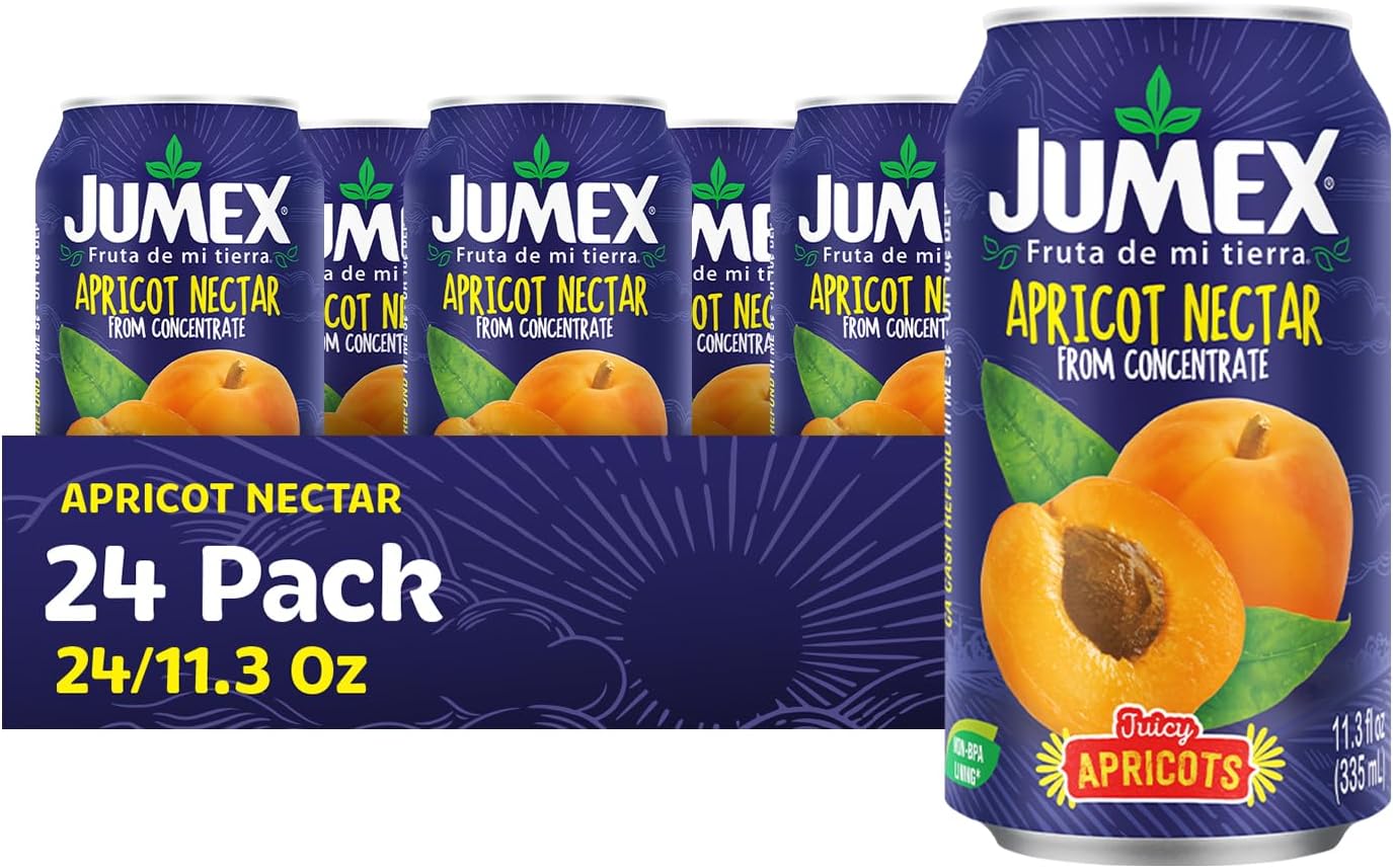 Jumex Apricot Nectar Juice - Made with Fresh Fruit Puree & Apricot Juice Concentrate for Smoothie Mix, Cocktail Mixers & Kids Beverages - 11.3oz, 24 Pack Canned Drinks