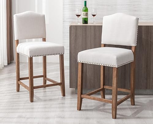 Miniatura 2 de EALSON Juego de 2 taburetes de bar de estilo rústico con respaldo, sillas de bar de madera modernas de mediados de siglo, taburetes de isla