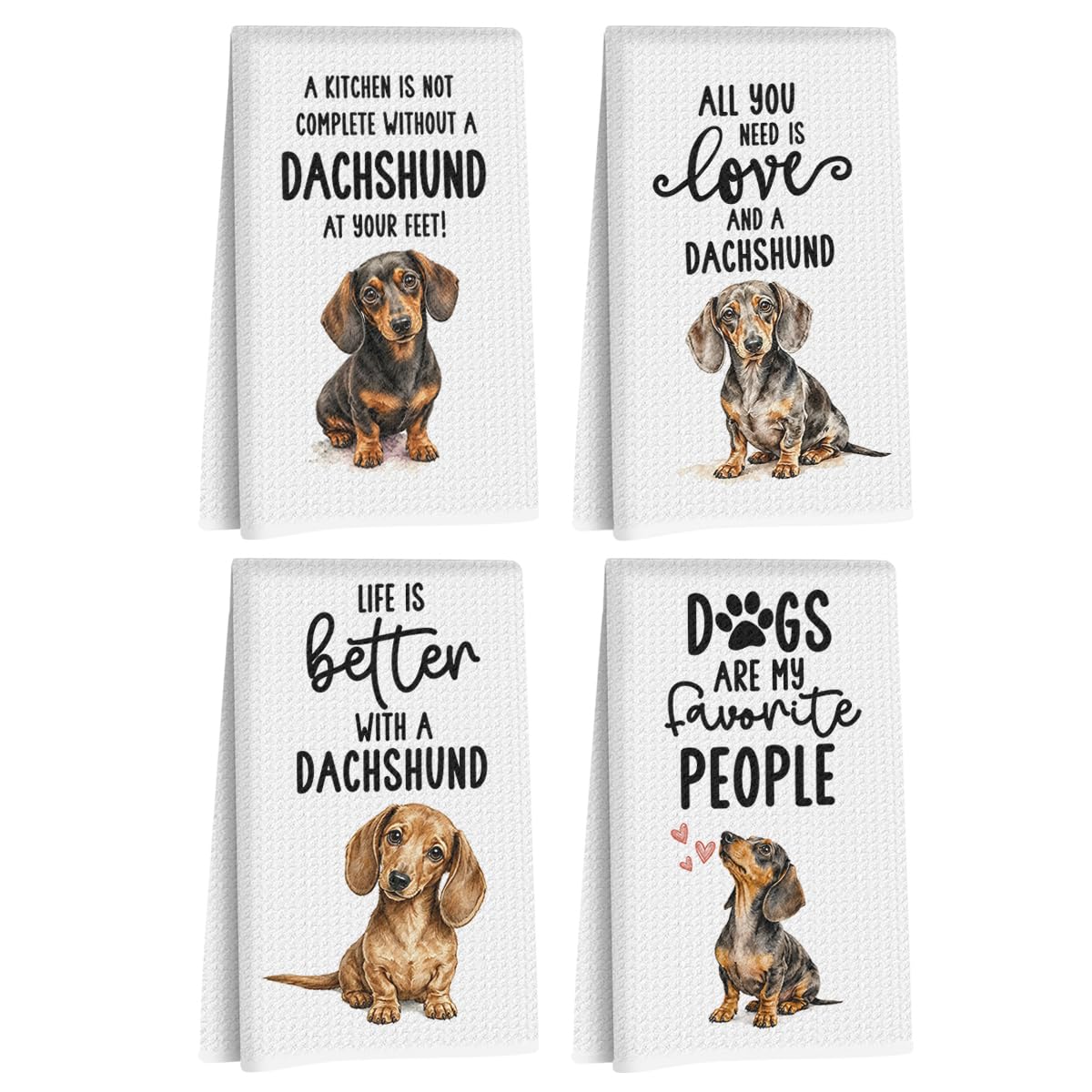 4 Pcs Funny Dachshund Kitchen Towels, Dachshund Gifts Reusable Dish Towels