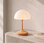 Dawnwake Table Lamp Cordless Mushroom Lamp, Bedside Lamps Small Lamp for Bedroom Living Room, 5000mAh Rechargeable Lamp Touch Desk Lamp, Walnut Wood Grain Finish