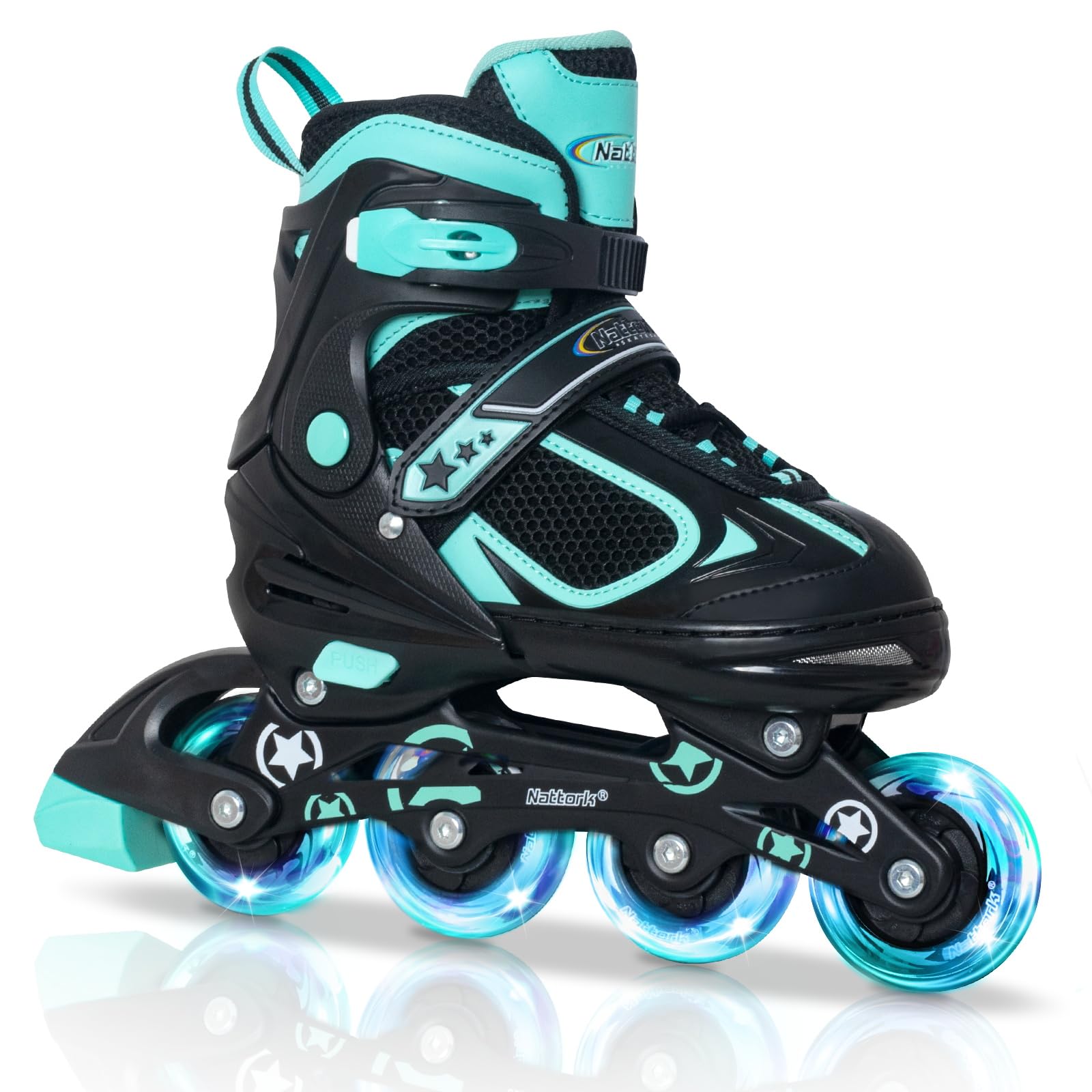 Nattork Blade Roller Skates for Boys with Light Up Wheel, Outdoor & Indoor Illuminating Black Inline Skates for Boys Little Kids Toddler Ages 5-8 4 5