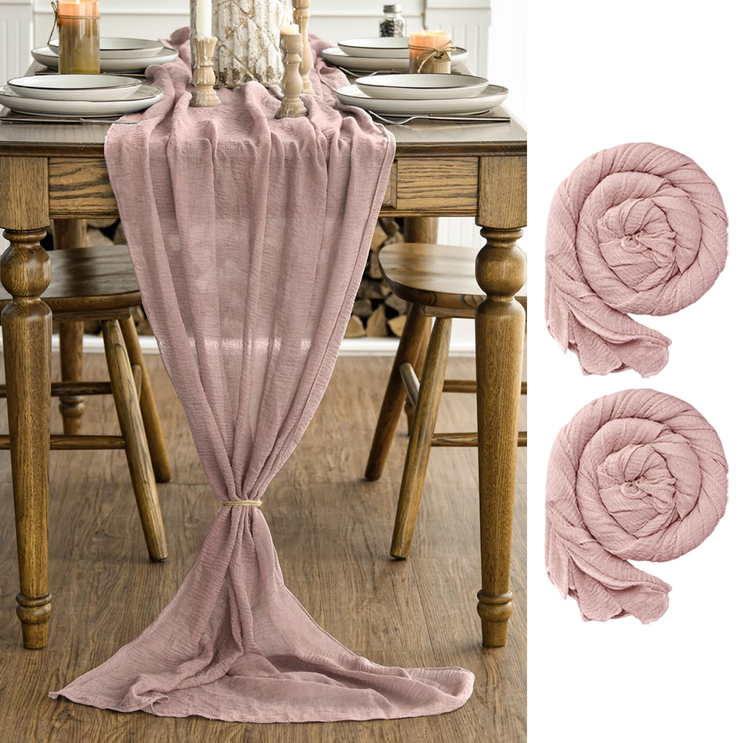 Chemin de table gaze rose 300cm lot de 2 pour remplacer les nappes rigides par un drapé de fête