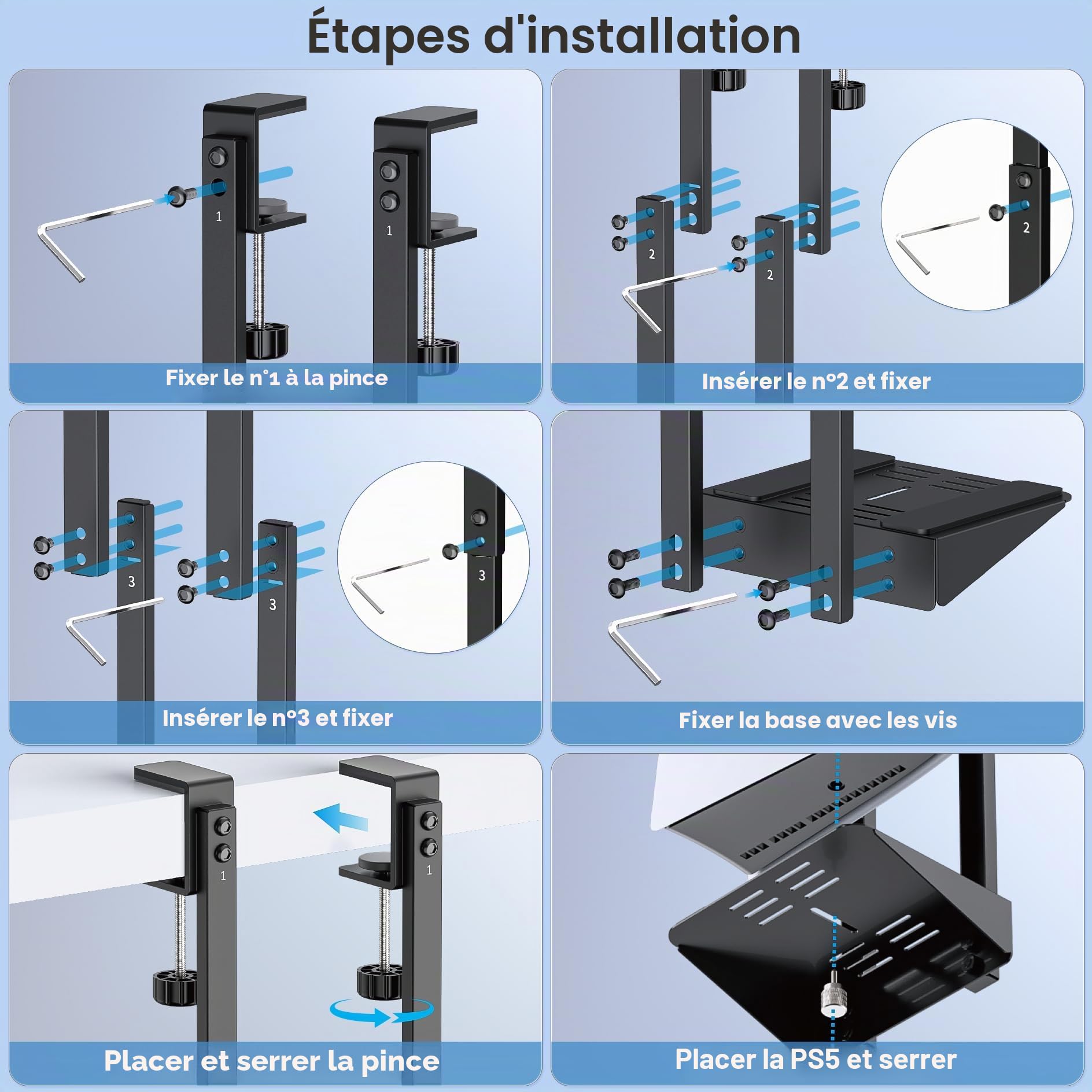 Kytok Support PS5 Sous le Bureau Vertical pour PS5/ PS5 Slim/ PS5 Pro, Support de Rangement pour les Versions PS5 Disc & Digital, Accessoires et Stockage pour PS5 Sous le bureau Gain de place