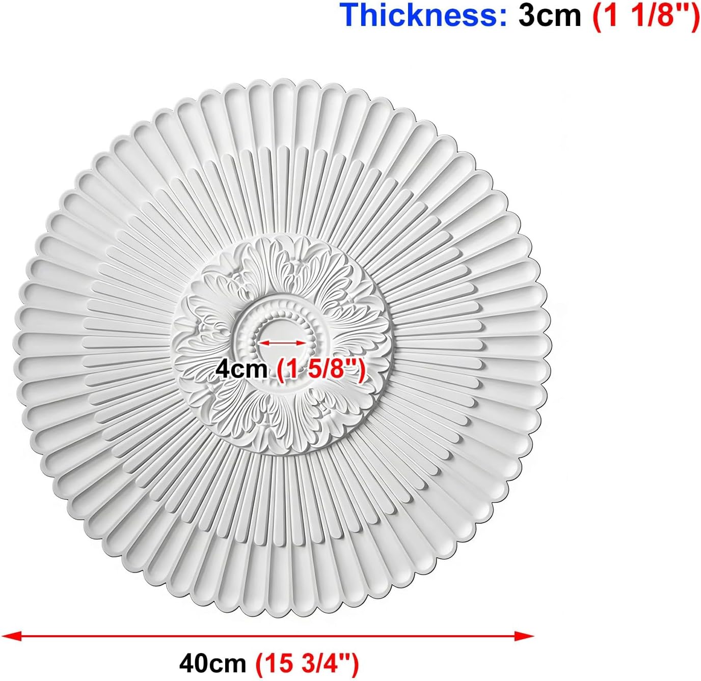PU Ceiling Light Medallion Molding, Round Ceiling Fan Medallion Trim, White Ceiling Rose Molding, Home Decor Ceiling Mold for Chandelier/Pendant(Dia: 50cm (19 5/8"))