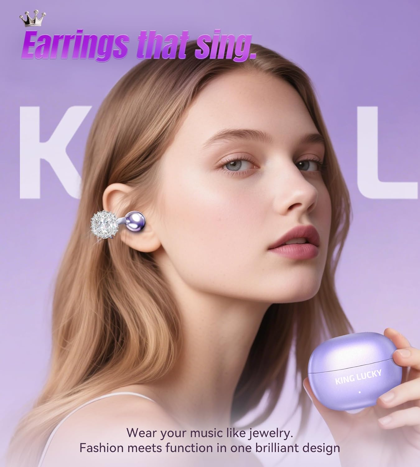 King Lucky i21 Open Ear Clip On Earbuds Wireless Bluetooth Ear Clip Headphones with Mic,Noise Cancelling, Waterproof IPX4,for Small Ears,Perfect for Running,Sports,Glasses Wearers (11-Light Purple) - Image 2
