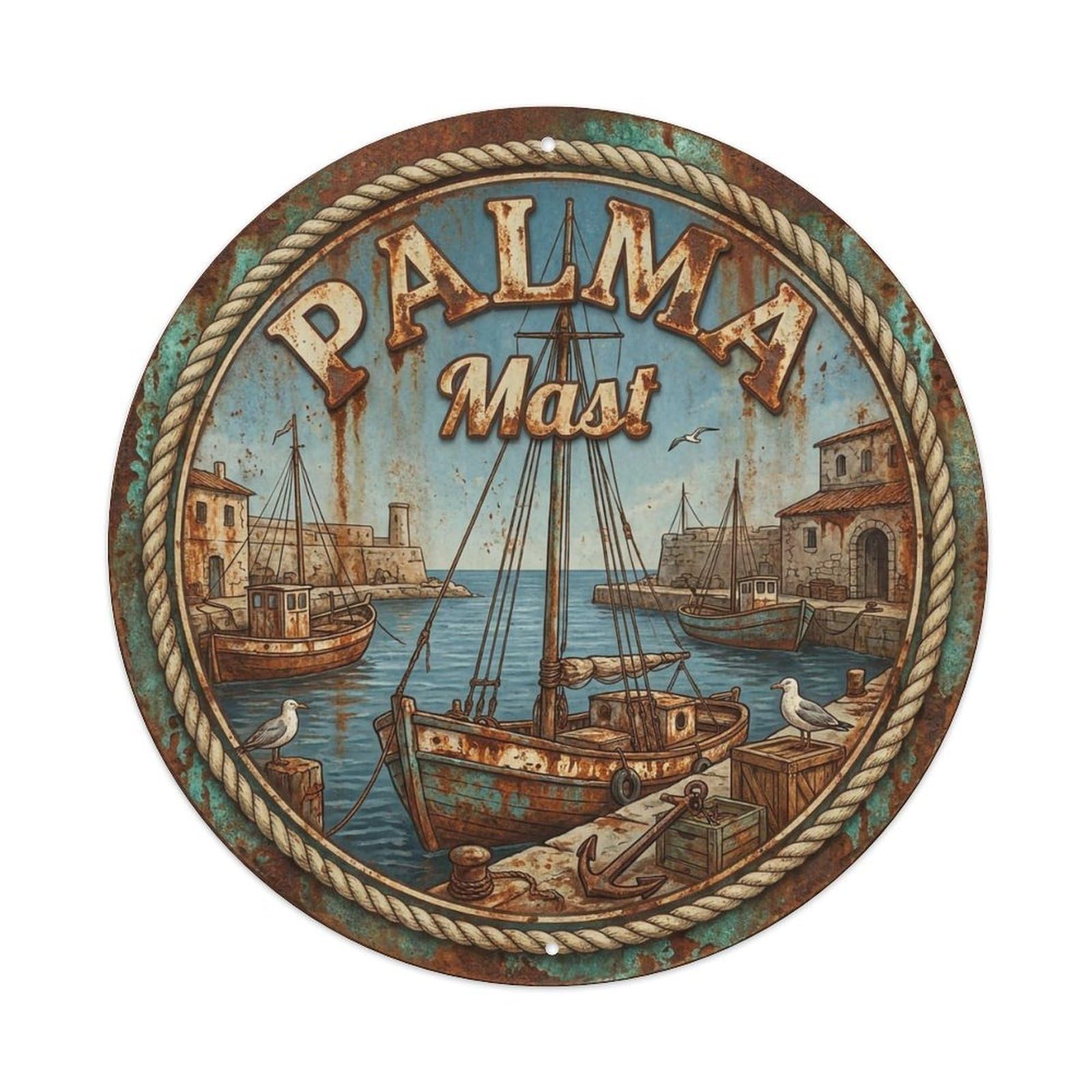 Vintage Travel Palma Spain Rope Metal Tin Sign