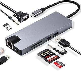 TUYXCIE 9 in 1 USB Hub Adapter for MacBook Pro/Air , 9 in 1 USB Hub with 3 USB Ports , USB Adapter Support SD/TF Card Reader,100W PD Charging USB C Hub,9 in 1 USB to RJ45 Ethernet