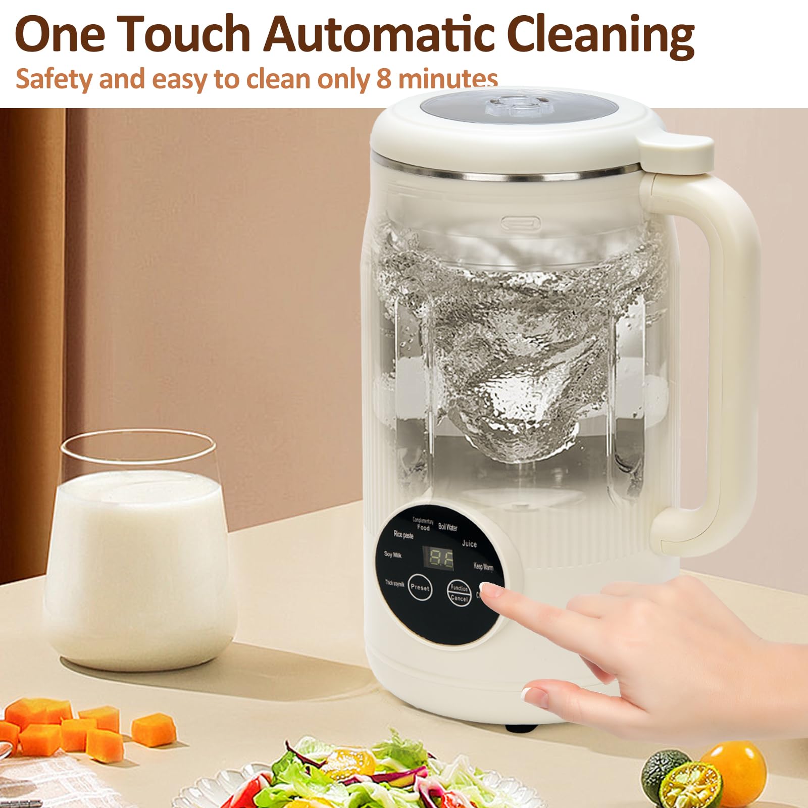 Sojamilch Hersteller 1200ml, Nussmilch Maschine mit 8 Modi, Entsafter Sojamilch Maschine mit 10 Klingen, Automatische Hafermilch Maschine mit Reinigungsfunktion/Verzögerungsstart/Warmhalten