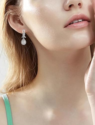 Miniatura 4 de Pearl Teardrop Earrings for Wedding Bridal 925 Sterling Silver with Freshwater Pearls Dangle Earrings for Women Perfect for Holiday Gifts