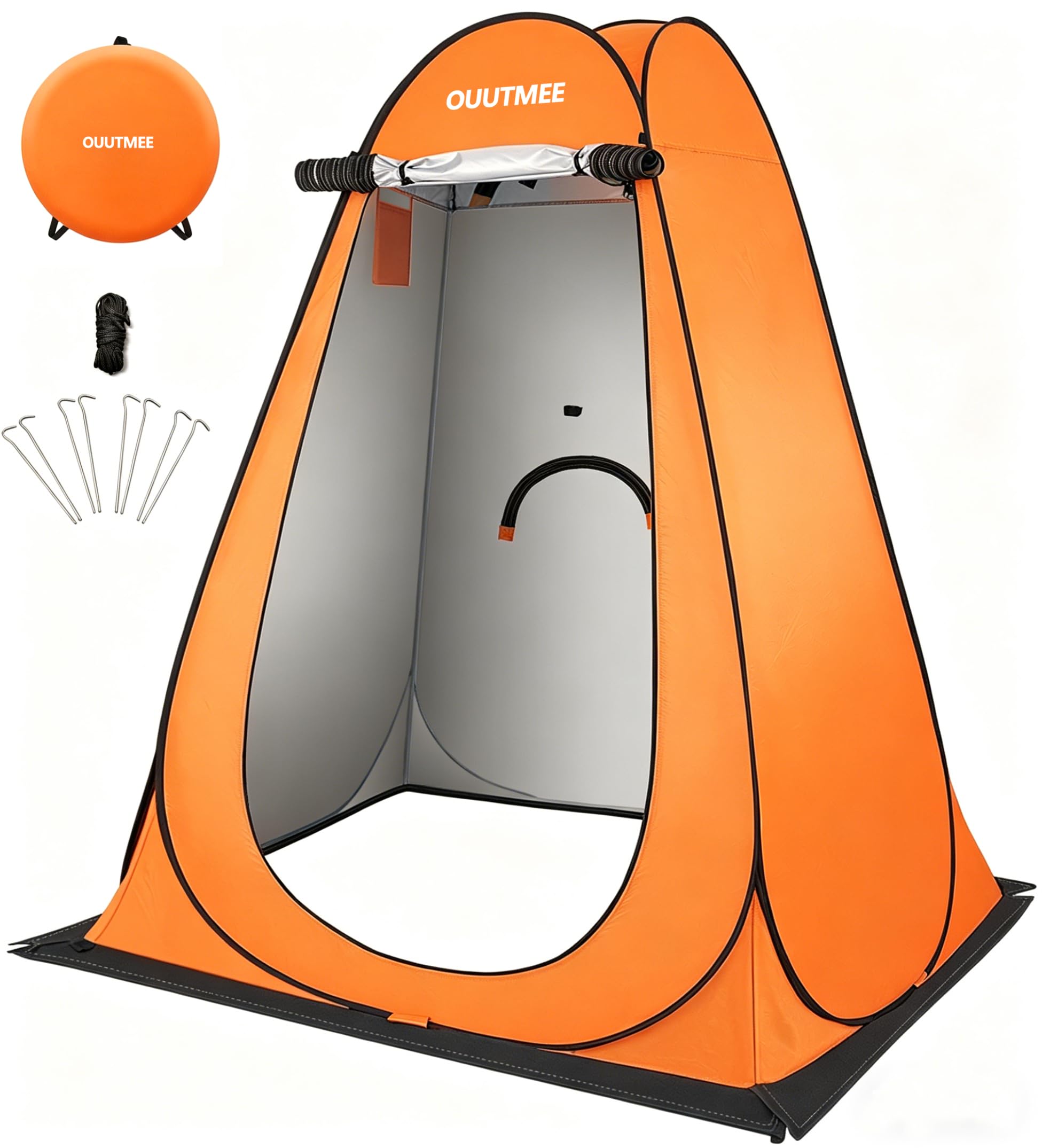 OUUTMEE Pop Up Camping Shower Tent, 150x150x190cm Toilet Tents for Camping Privacy Outdoor Changing Room, UV/Rain Outdoor Privacy Shelter for Outdoor Hiking Beach Picnic Fishing(Orange)