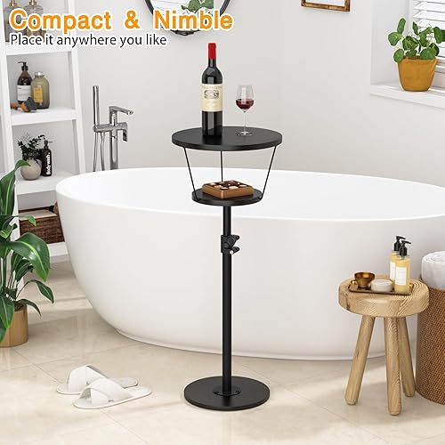 Miniatura 9 de Mesa auxiliar pequeña, mesa de bebida de 2 niveles, mesa auxiliar redonda ajustable en altura, mesa auxiliar de pedestal para espacios pequeños en
