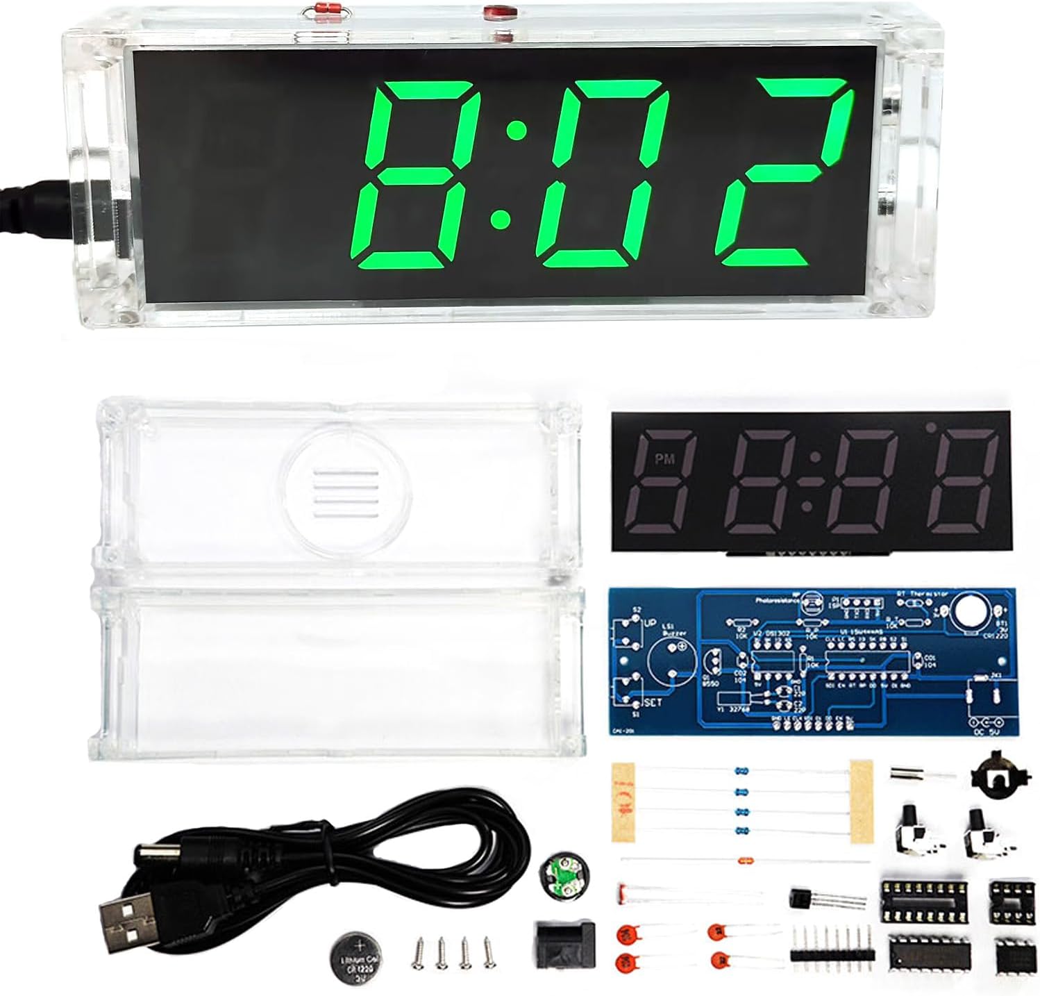 Gikfun 4-Digit LED Electronic Alarm Clock DIY Kits with Acrylic Shell Soldering Practice Learning Project EK1985