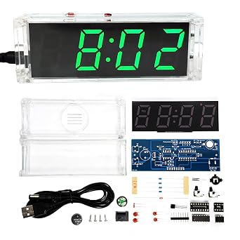 Gikfun 4-Digit LED Electronic Alarm Clock DIY Kits with Acrylic Shell Soldering Practice Learning Project for Home Office EK1985-US
