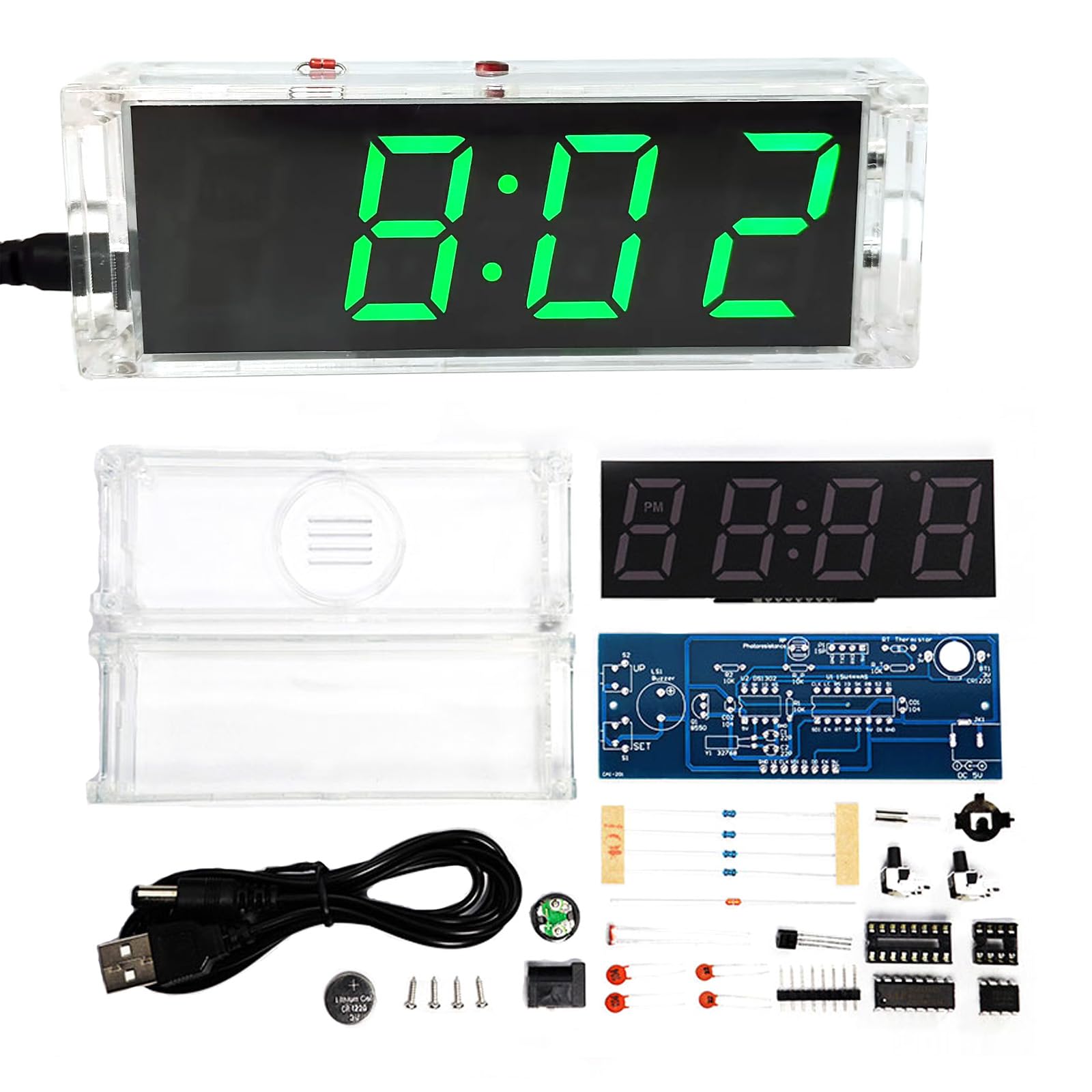 Gikfun 4-Digit LED Electronic Alarm Clock DIY Kits with Acrylic Shell Soldering Practice Learning Project EK1985