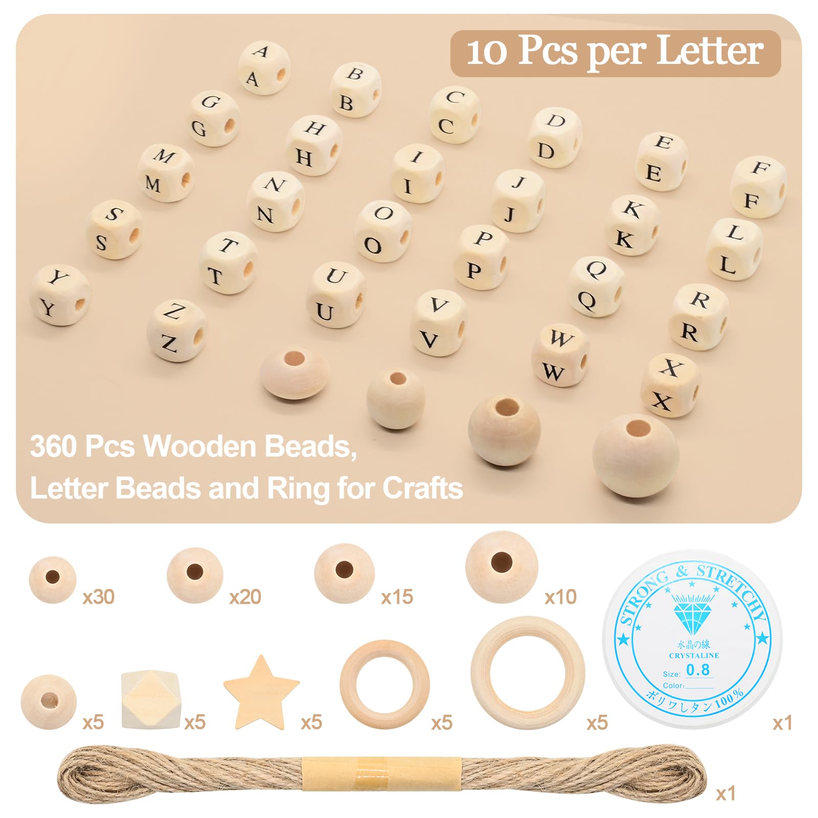 360 Pezzi Perline Di Legno Con Lettere - Kit Fai Da Te Per Braccialetti, Collane, Decorazioni