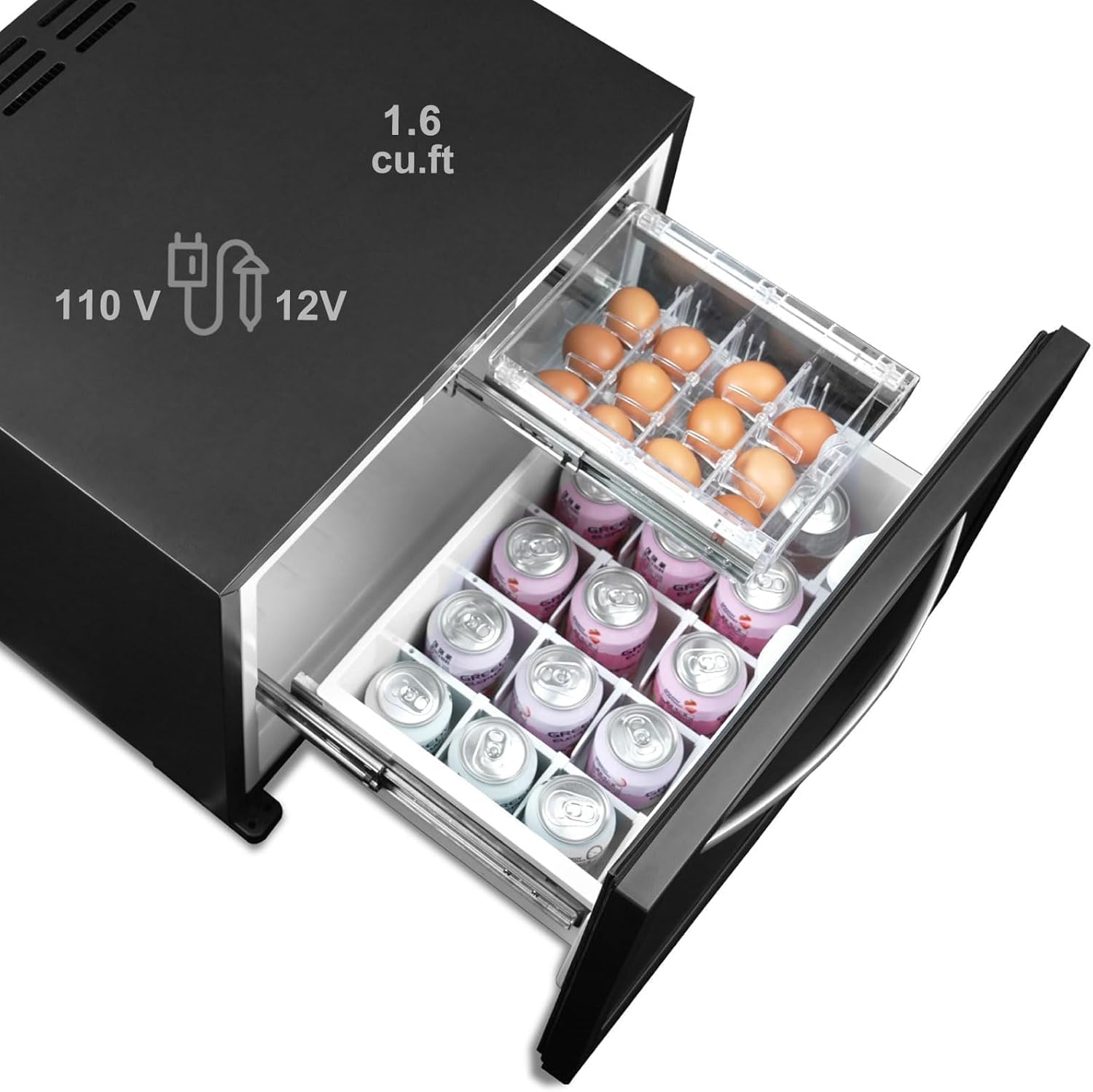 Smad 12 Volt RV Refrigerator 1.6 cu.ft, 12V/110V Drawer Refrigerator,RV Drawer Fridge,Quiet for Travel Camping Road Trips Truck Van SUV home and office