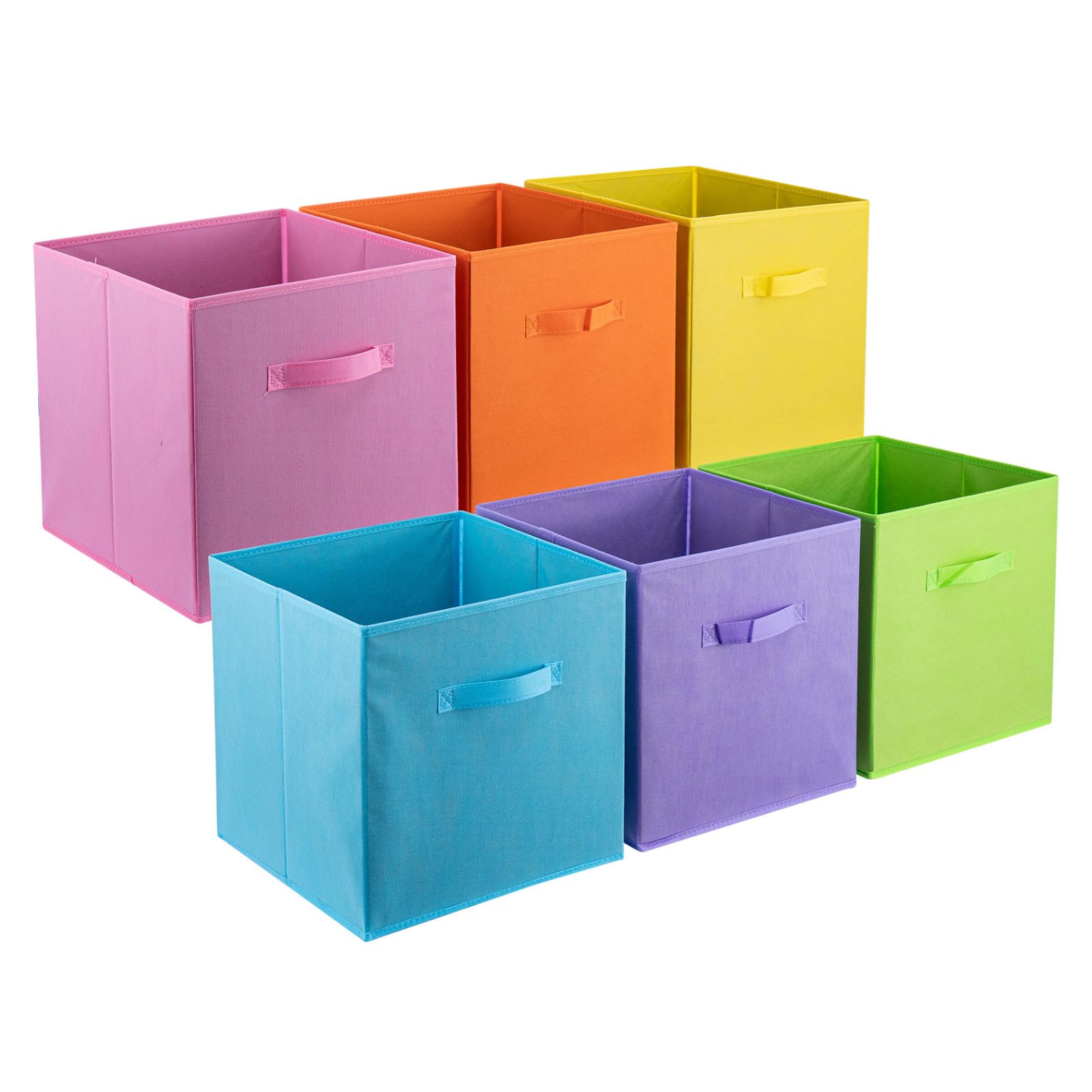 Minifactory Set of 6 Foldable Cube Storage Bins with Handles, Collapsible Fabric Organizer Boxes for Closet, Bedroom, Home Office Shelves, Sturdy Non-Woven Storage Baskets (Colorful, Small)